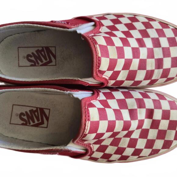 Vans Classic Slip-On Checkerboard Sneakers Red and White - Picture 2 of 6